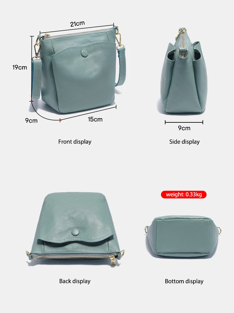 Zency Laides Small Soft Genuine Leather Handbag Casual Women Crossbody Bag Simple Bucket Bag For Phone Female Purses Grey Bag