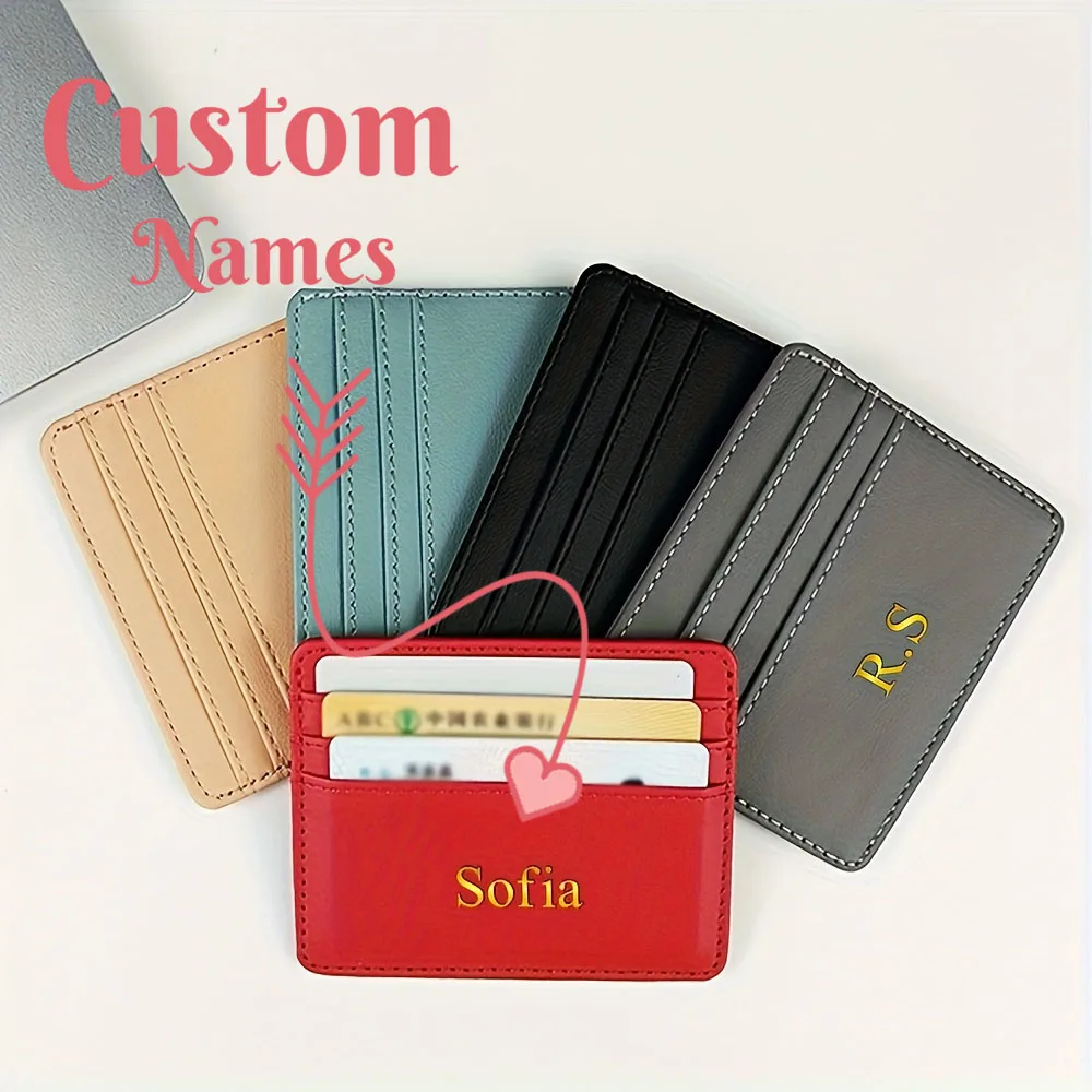 Custom Name/Initials Slim PU Leather Card Holder Multi-Slot Credit Card Case Personalized Mini Wallet for Everyday Carry & Gifti