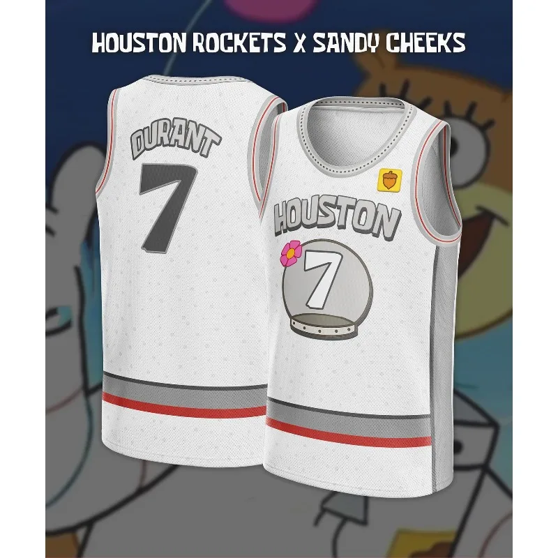 New Sandy Cheeks Durant 7 Rockets Basketball Jersey Men Sleeveless Breathable Sports Vest for Training Outdoor Casual Wear Y2k