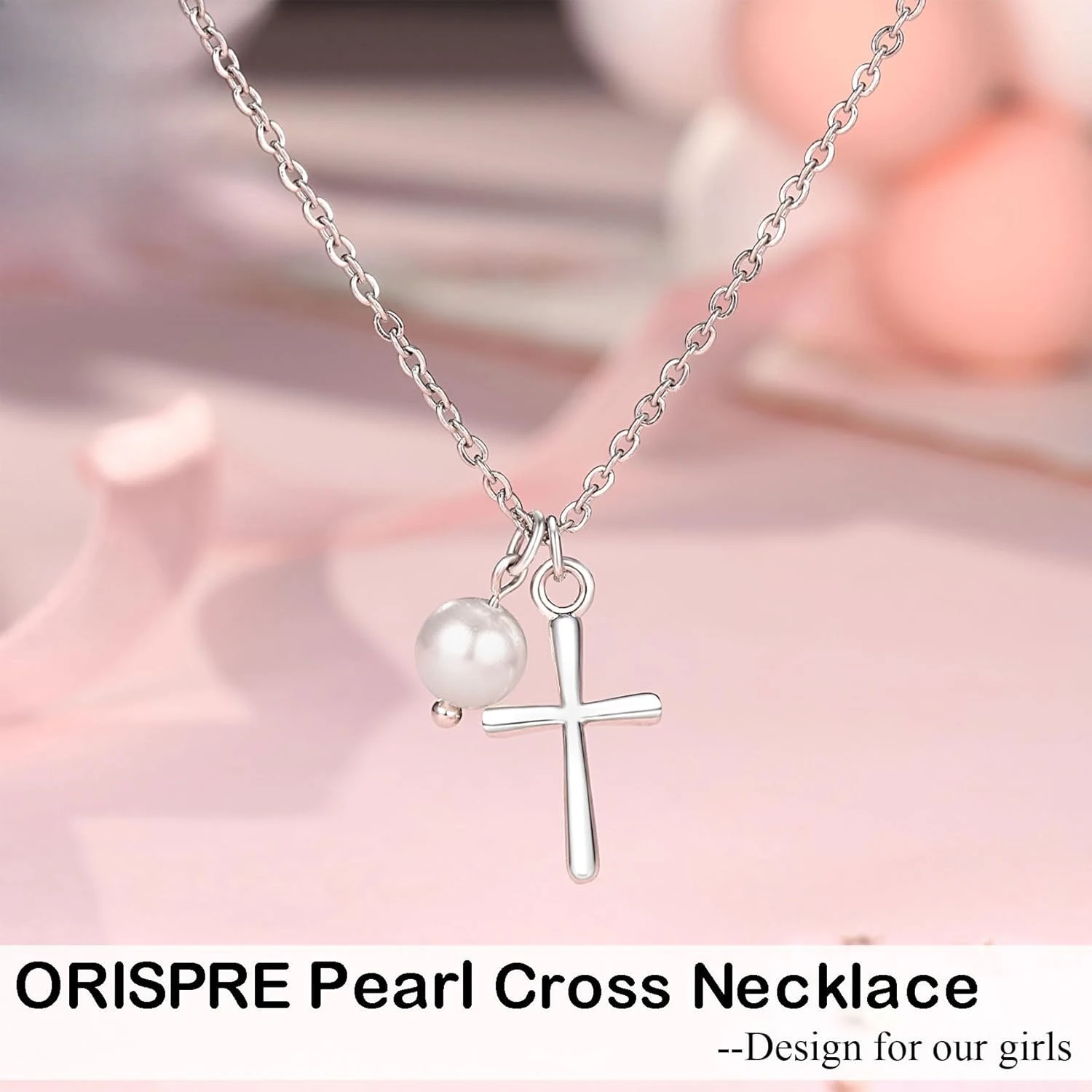 Pearl Cross Choker Necklace for Girls - Baptism First Communion Confirmation Easter Graduation Gifts for Women Girls