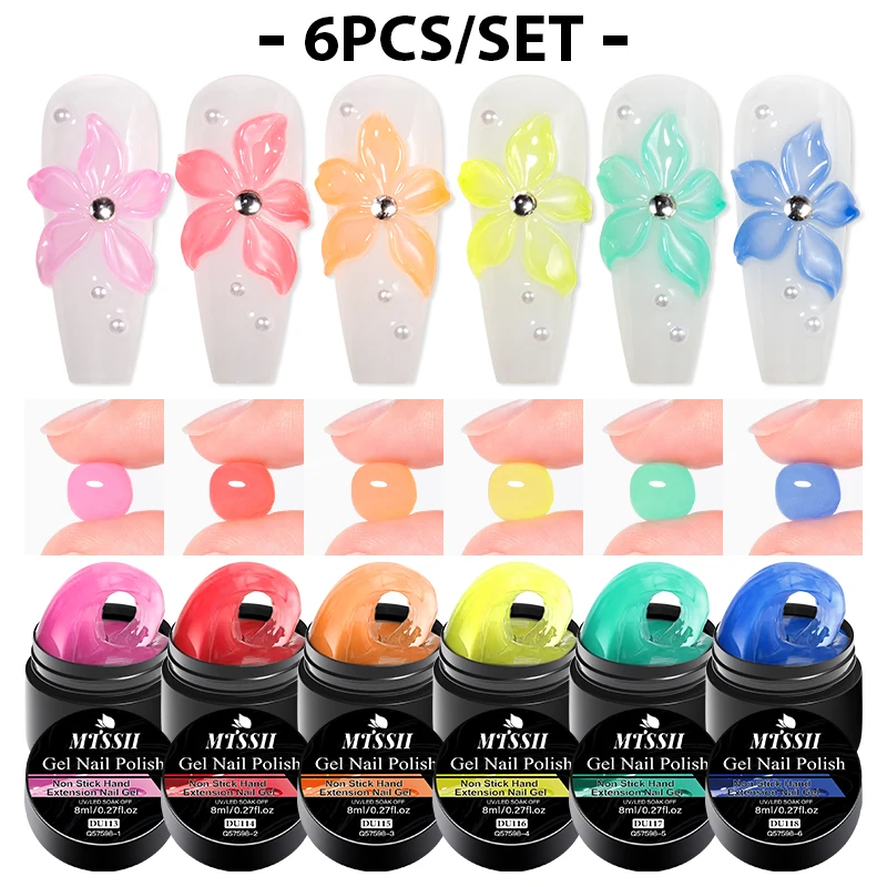 Juego de esmalte de uñas de Gel antiadherente de gelatina de vidrio, 4/6 Uds., moldeador/escultura/escultura 3D, barniz de Gel UV/LED, Gel duro DIY