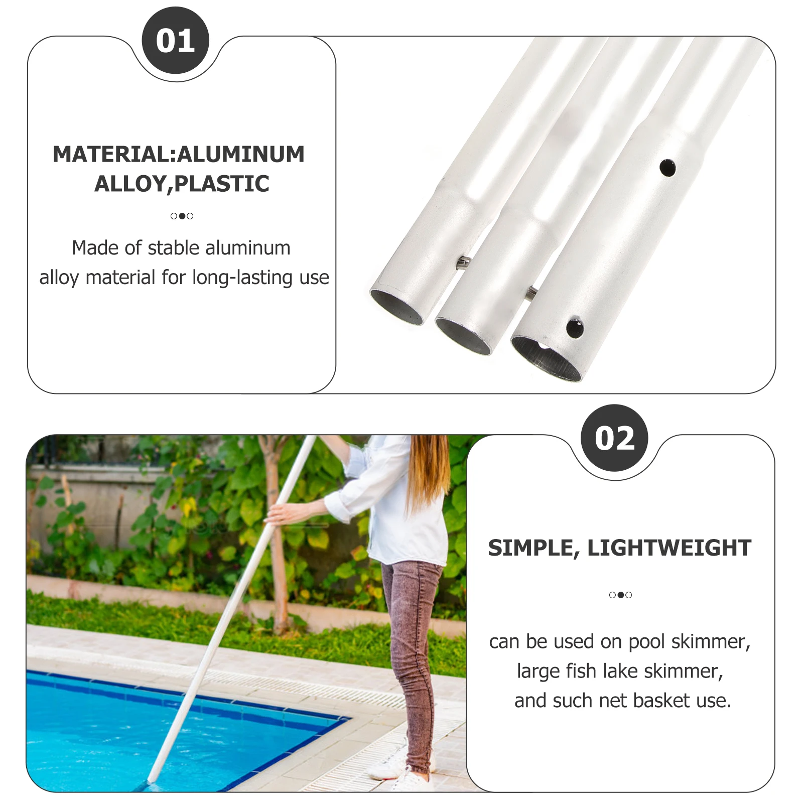 

Aluminum Pool Pole Skimmer Net Adjustable Connecting Poles Lightweight Fishing Rod Pond Cleaning Tools Pool Net Metal