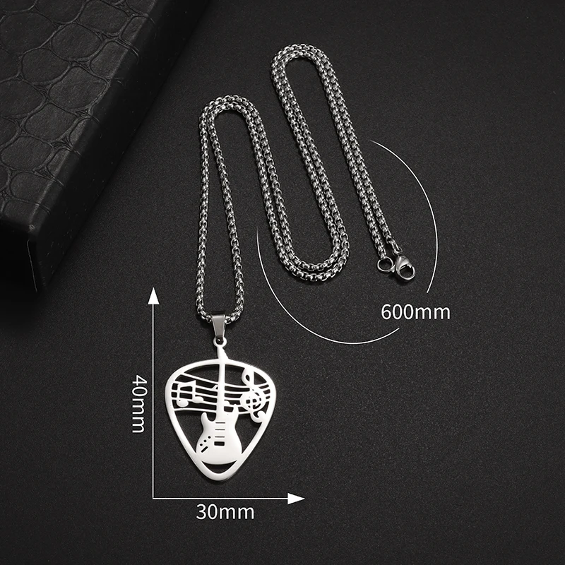 Delicate Stainless Steel Cutout Guitar Pick Bass Note Necklace for Music Lovers Pendant Punk Jewelry for Men and Women