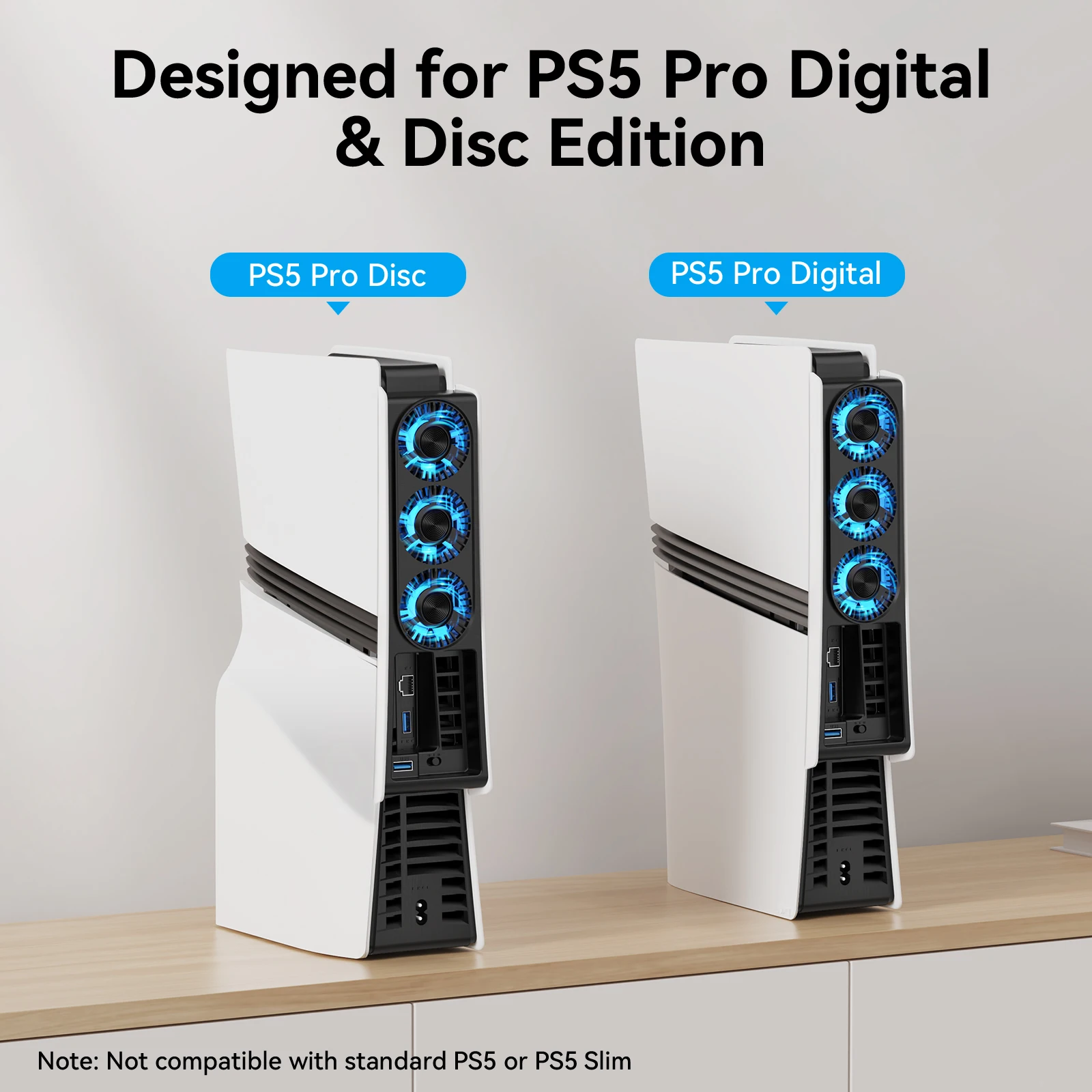 PS5 Pro 디스크 및 디지털 에디션용 냉각 팬 //지능형 온도 제어 모드 및 이중 속도 냉각 및 고속 냉각 및 확장