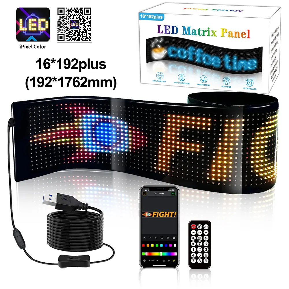 LED Matrix Pixel Panel Light Christmas Lights Remote Control Soft Foldable Lighting Scrolling Board Windshield Halloween Lamp