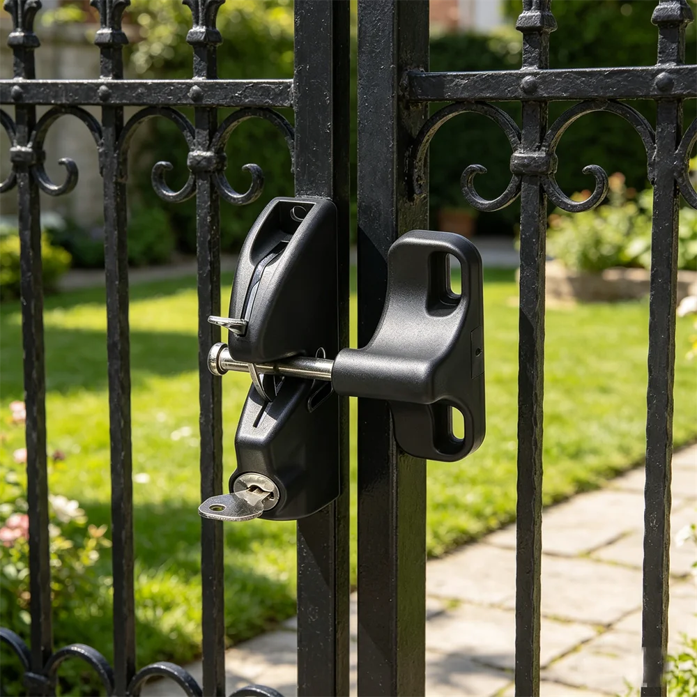 Gate Latch Automatic Locking Gate Lock Secure Latch with 2 Keys for Wooden Metal Door Barn Farm Livestock Enclosure Garden Patio