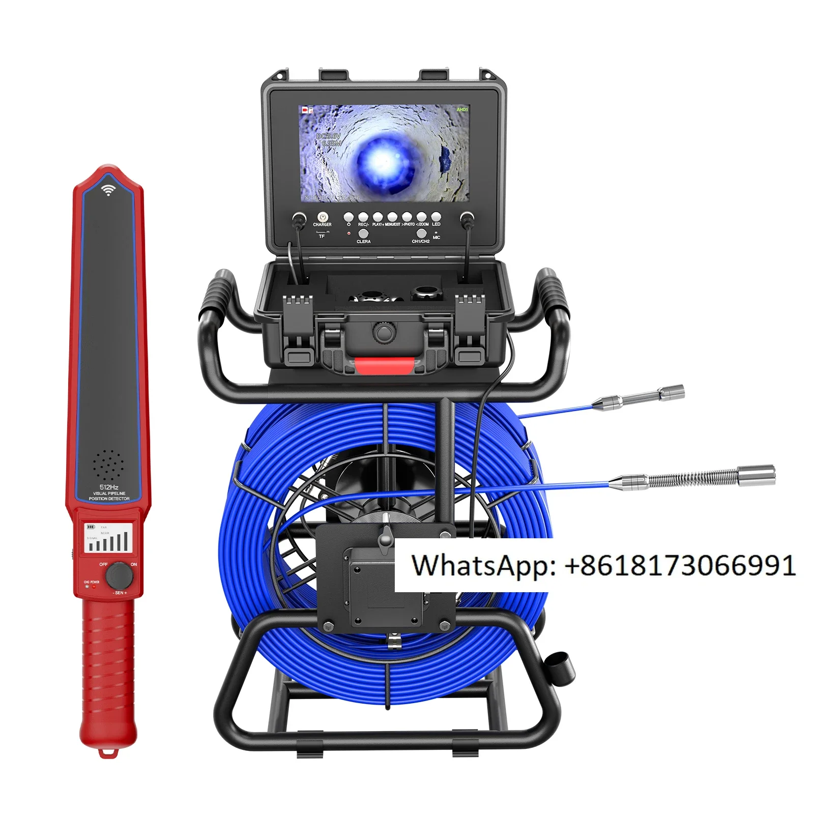 Sewer Pipe Inspection Camera 9inch IPS +Dual-Lens Borescope 1080P Sewer Camera+512HZ Locator Receiver +512HZ Self-leveling