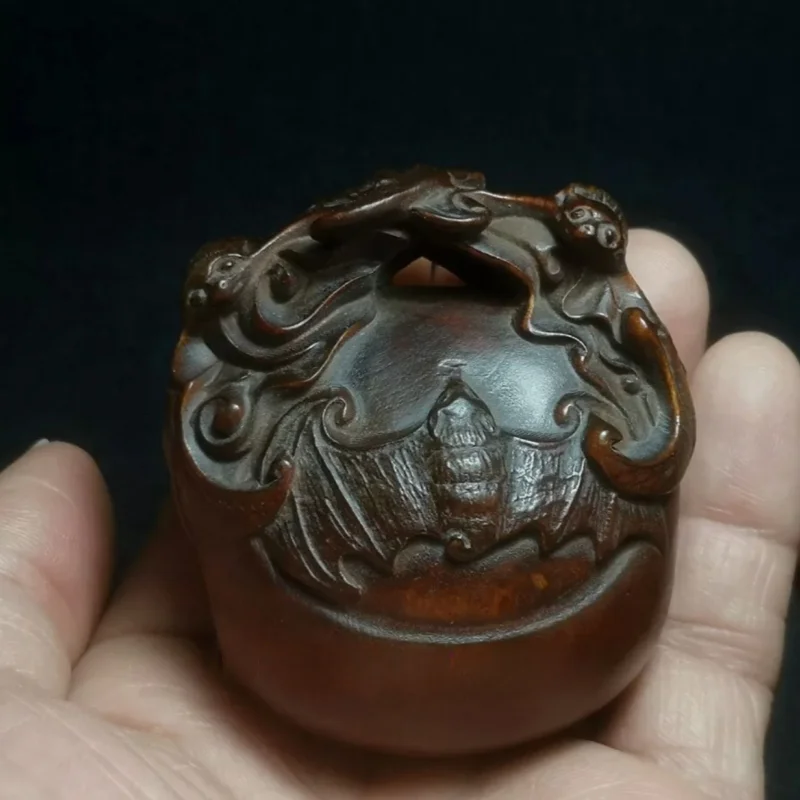 2-インチの古いツゲの手彫りの虎の像像根付ギフト-コレクタブル