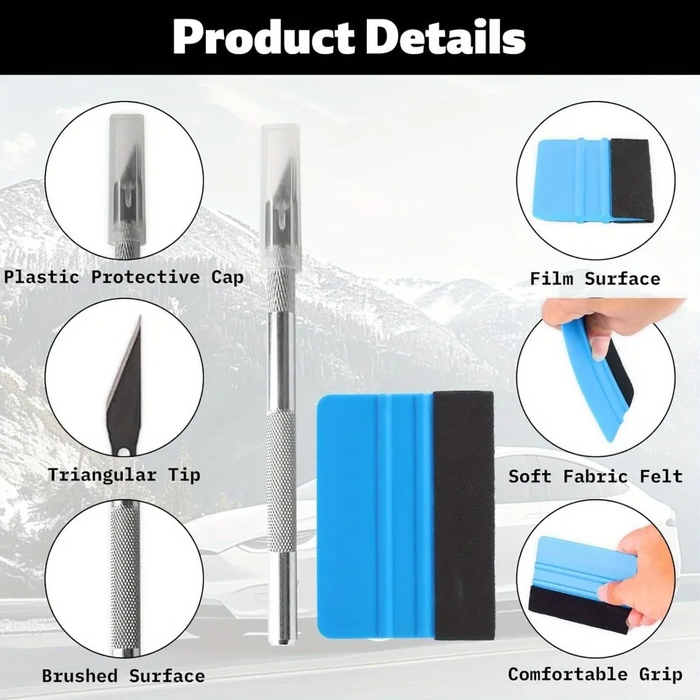 9pcs Vinyl Film Squeegee Set with Felt Edges Professional Automotive Film Window Film Wallpaper Decal Application Tools
