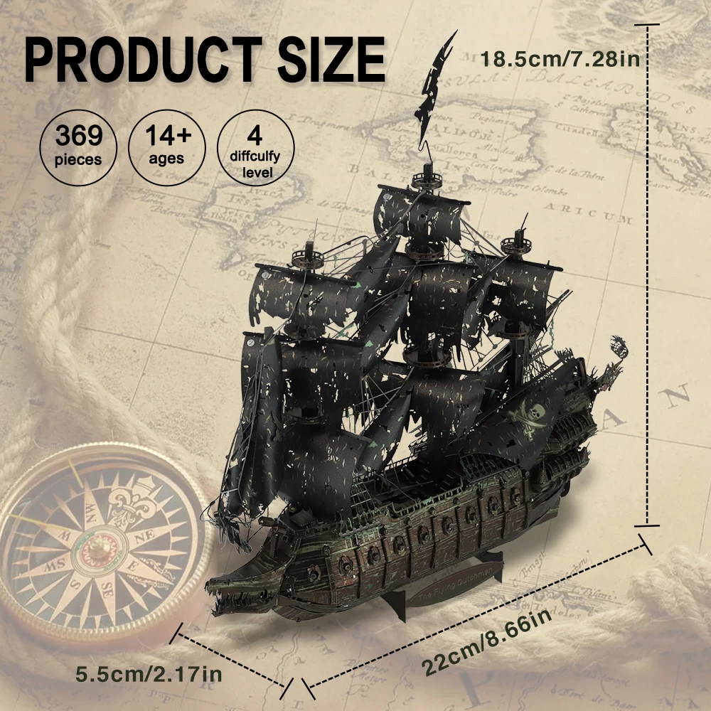 Piececool Model Building Kits The Flying Dutchman 3D Puzzle Metal DIY Set Jigsaw for Adult Gifts