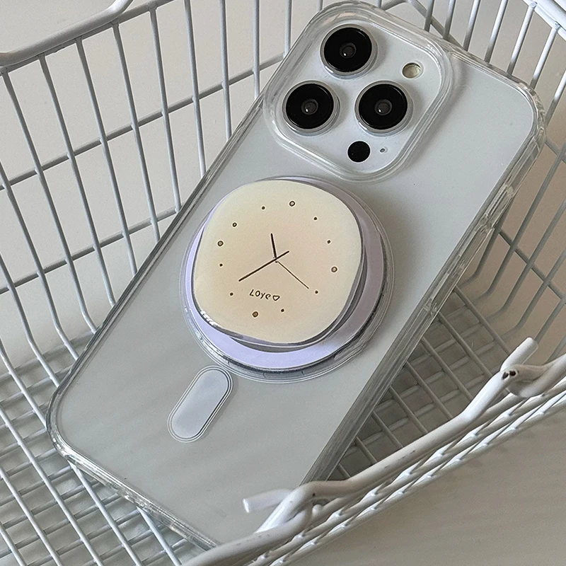 Korean Cute Cartoon Clock Magnetic Holder Grip Tok Griptok Phone Stand Holder Support For iPhone 15 14 For Pad Magsafe Smart Tok view 6