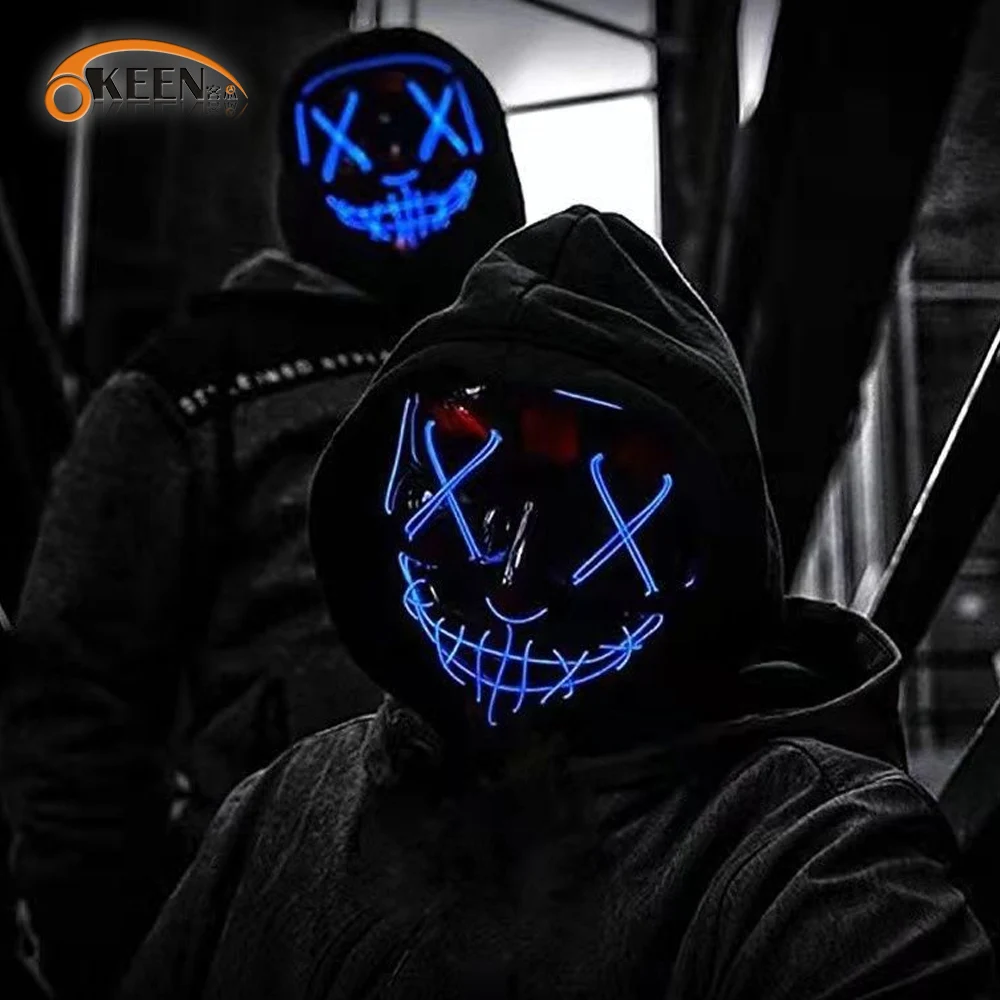 OKEEN LED Neon Mask Light Halloween Festival KTV Party Night Funny Mask Cosplay Decorative Items Glowing Masker