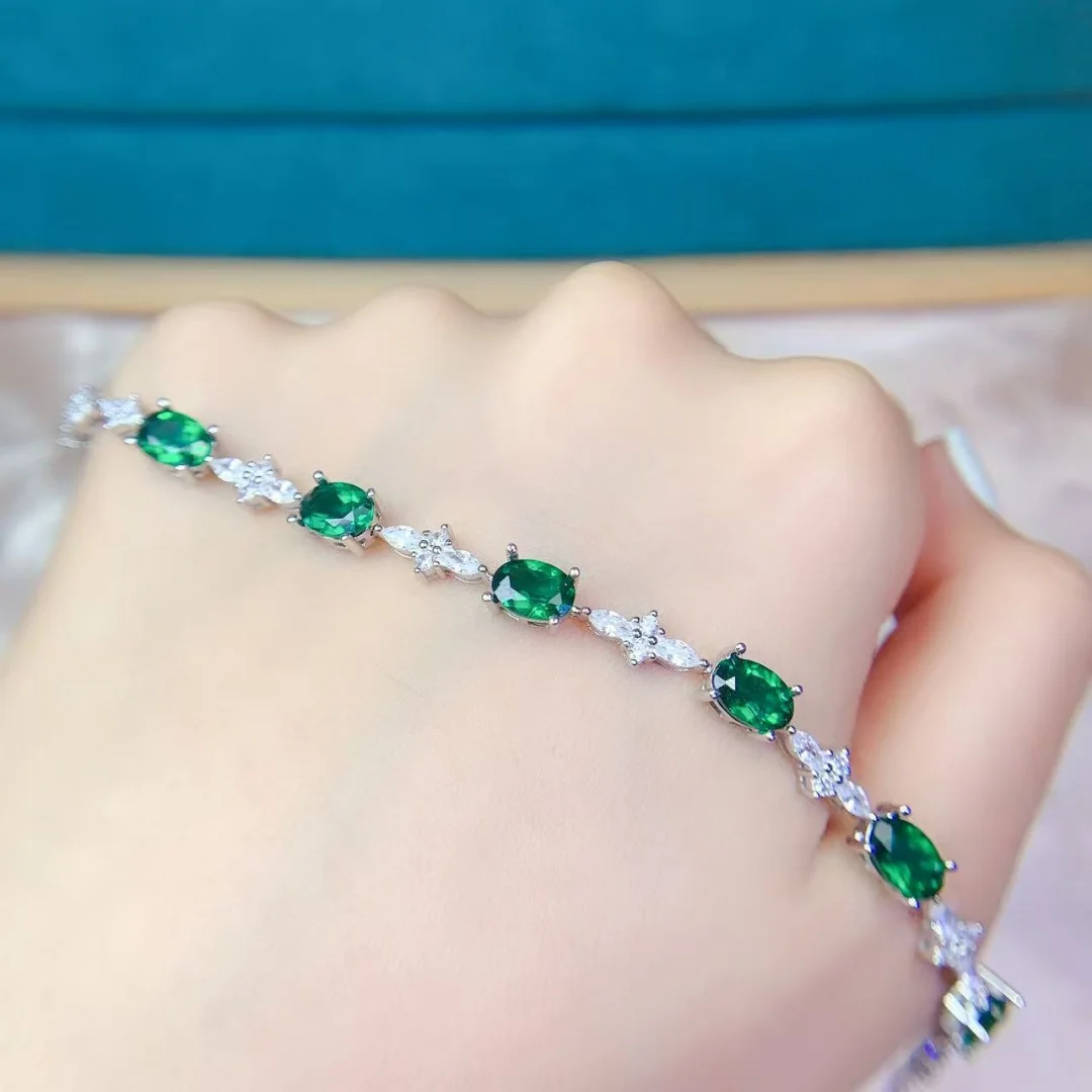 

Radiant Diopside Crystal Bracelet S925 Pure Silver Adjustable Chain Modern Glittering Jewelry Gift for Her