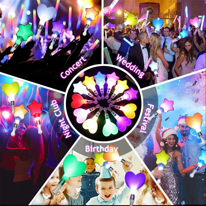 LED Luminous Bars Fun Glowing Colorful Five Pointed Star Flash Light LED Stick Fairy Wand Cheer Luminous Toy Party Decor Glow