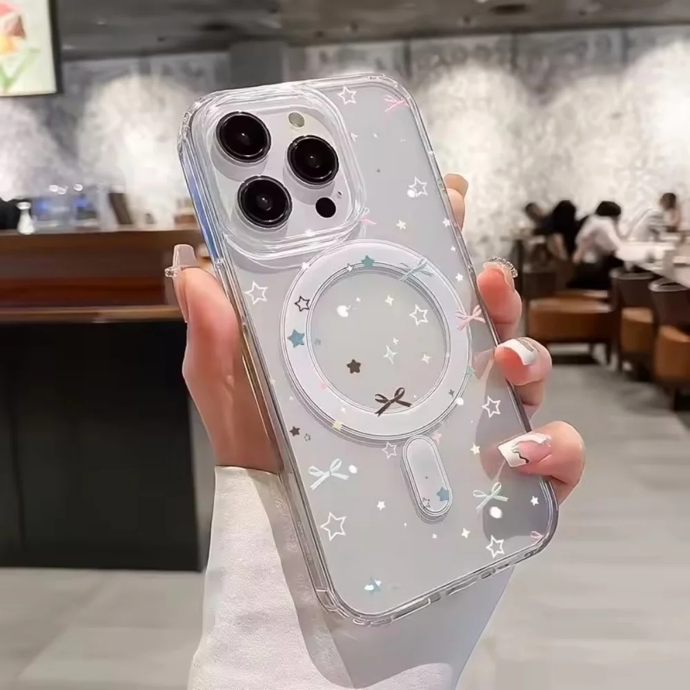 Star Bow Print Clear Phone Case For iPhone 18 17 Air 16 15 14 Plus 13 12 Mini 11 Pro Xs Max XR 17e 16e Magsafe Shockproof Cover