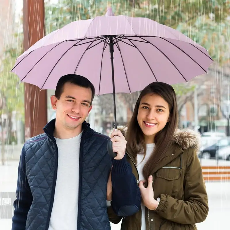 Umbrella For Rain 16-Rib Lightweight Long Umbrella With Straight Handle Long Stick Rain Umbrella For Home School Workplace