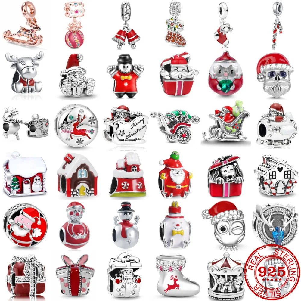 

New 925 Sterling Silver Santa wagon shoes path house hat Charm bead Fit Original Pandora Bracelet DIY Jewelry For Women