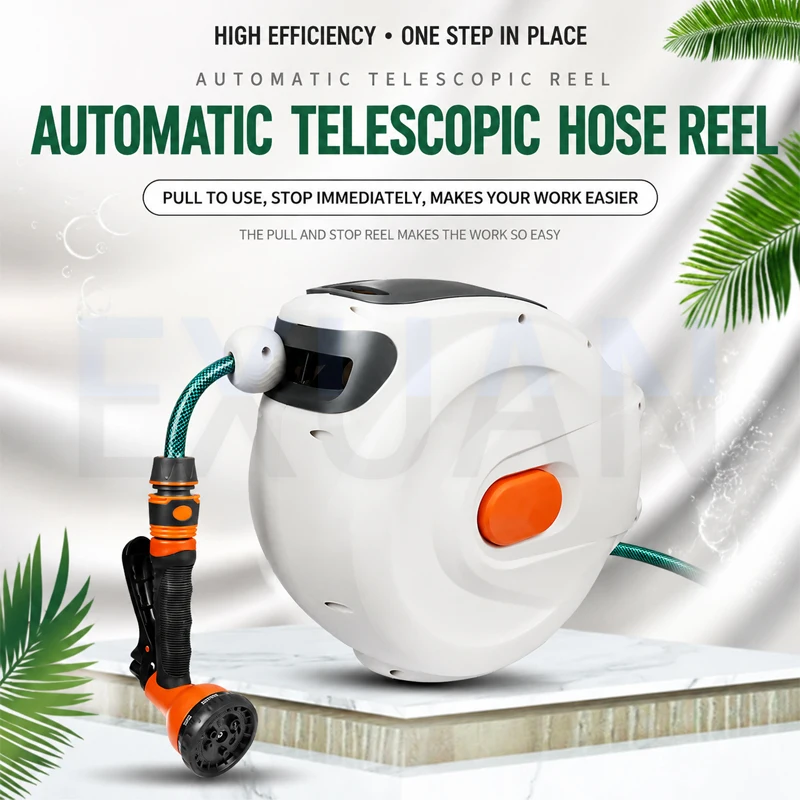 10M/20M/30M Automatic Rewind Hose Reel Wall Mounted Water Hose Reel With Durable Hose Nozzle Slow Return System For Car Washing