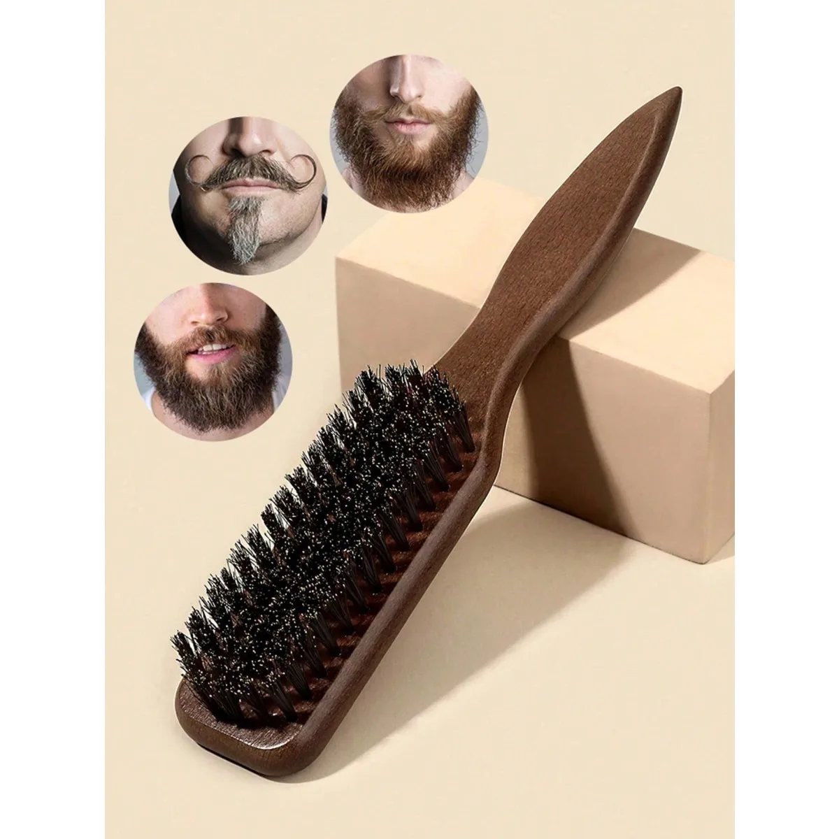 Cepillo de pelo de cerdas de jabalí de madera maciza, cepillo de peinado de cerdas naturales finas y densas, peine de madera lisa para el cuidado del cabello, control de bordes de cabello de bebé y peinado de barba