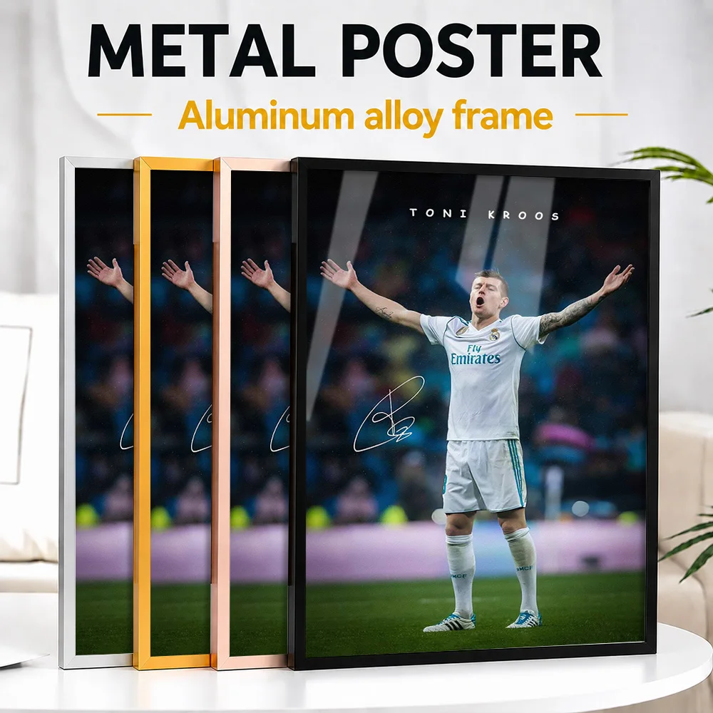Toni Kroos Goal Celebration Framed Metal Poster Customized Photographic Wall Art For Clubhouse Reception Area, Soccer Fan Gift