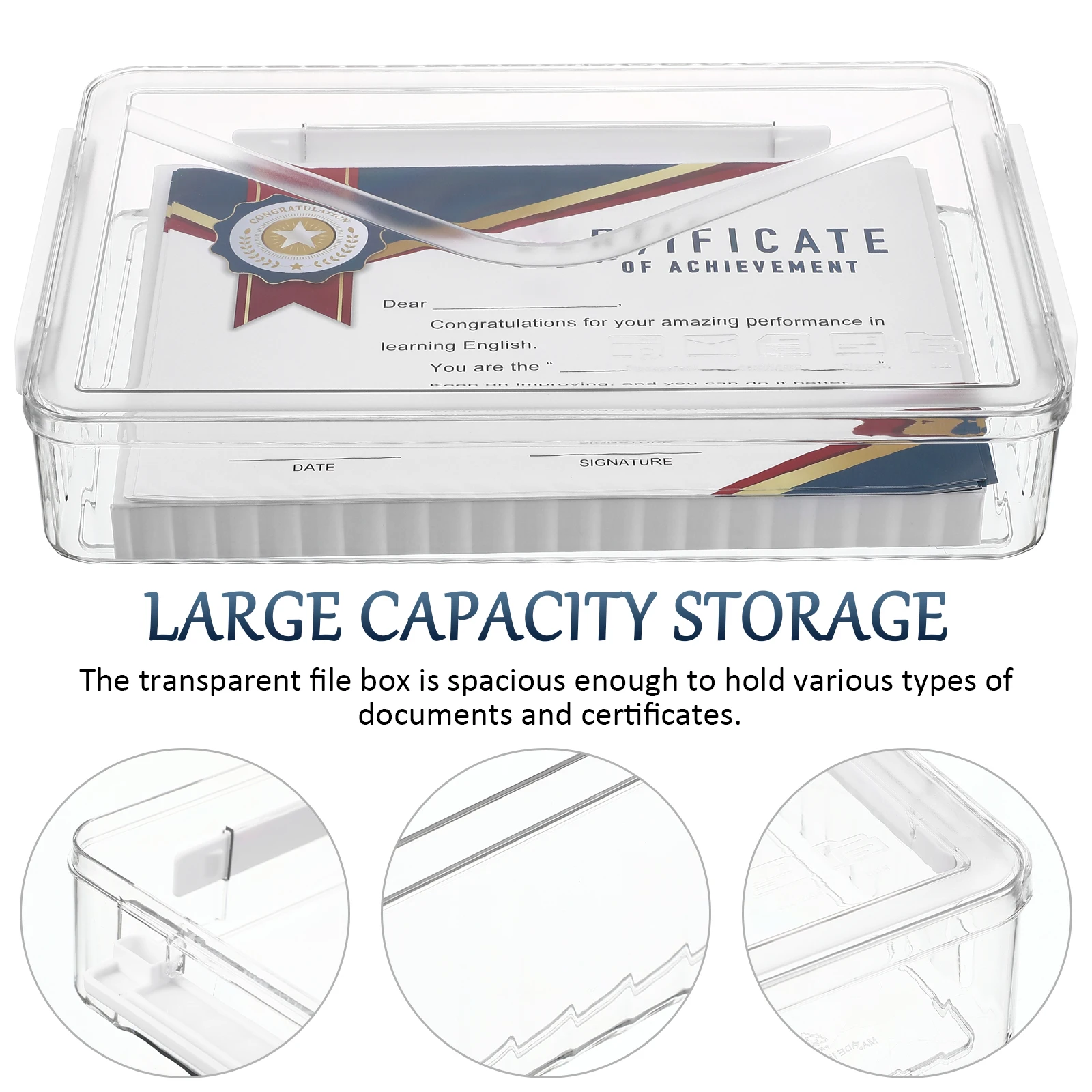

1 PC ID Storage Box Large Capacity Transparent File Box White Simple Document ganizer Paper Scrapbook Case Plastic Moisture