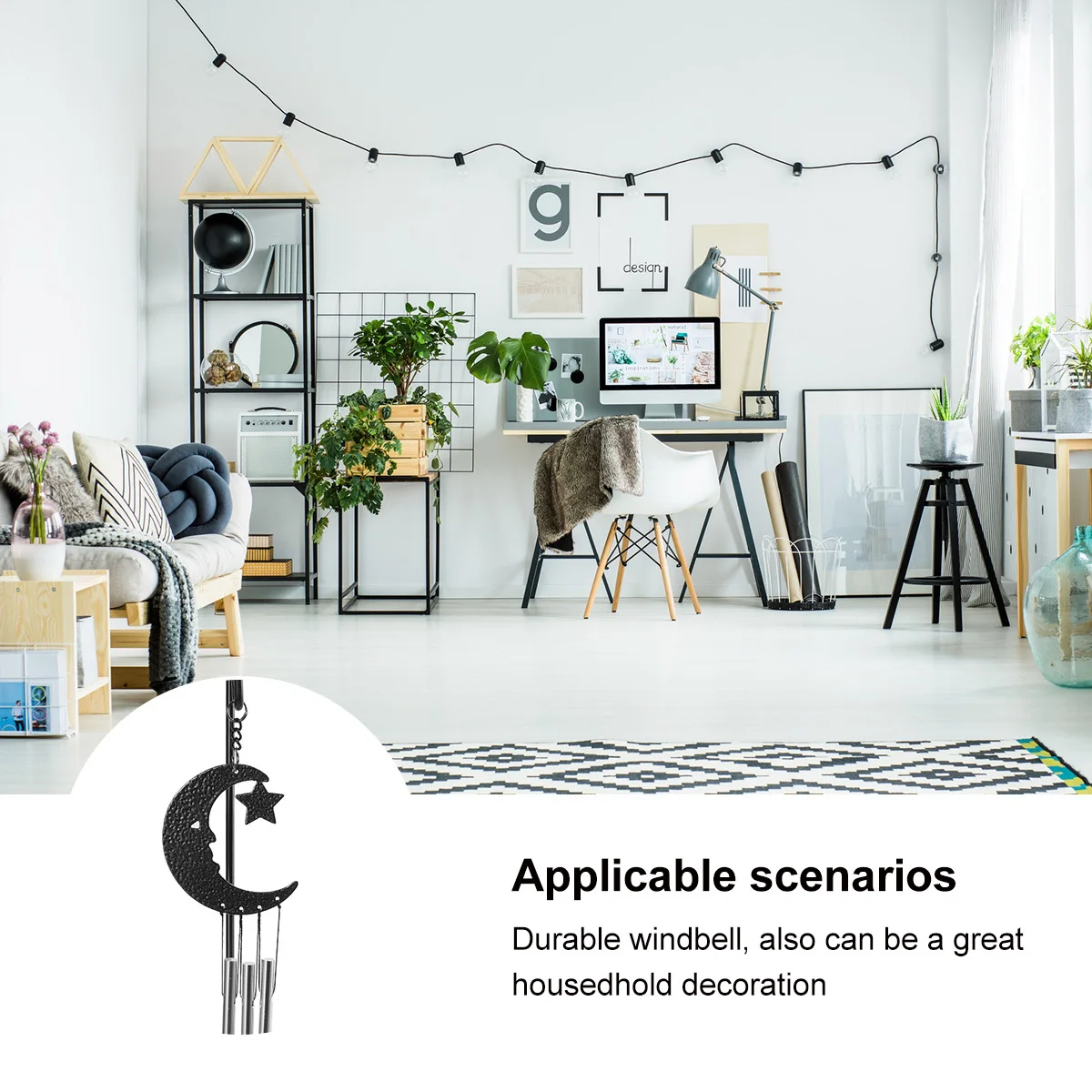 

1Pcs Alloy Music Wind Chime Metal Durable Creative Moon Shape Windbell Hanging Room Car Decoration