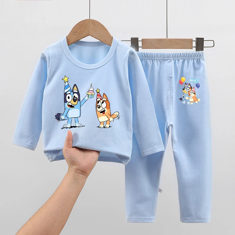 Blueys Boys Long Sleeve Pajamas Suit Thicken Warm Bingo Chilli Cute Cartoon Print Sleepwear Tops Pants Nightwear Set Kid Clothes