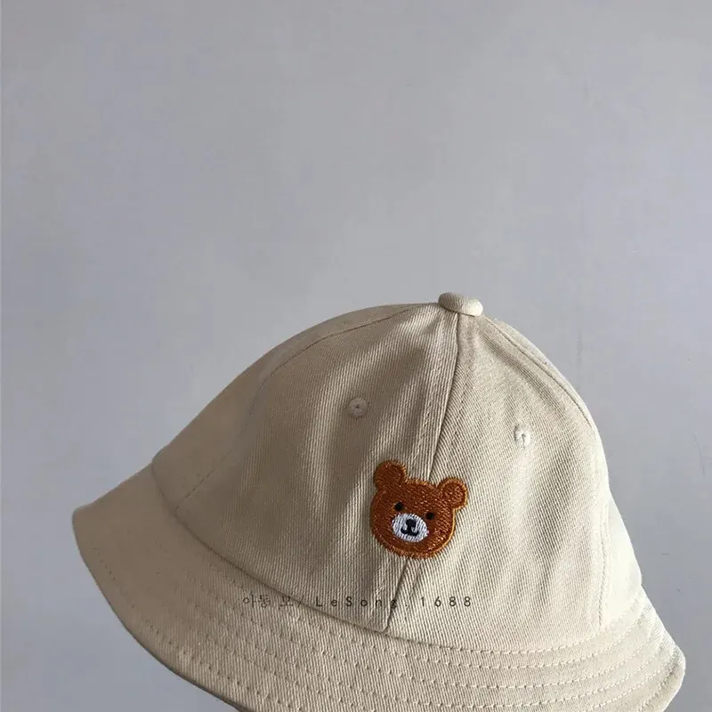 Cartoon Bear Baby Bucket Hat Embroidery Soft Girl Boy Fisherman Cap Spring Summer Infant Toddler Sun Hat