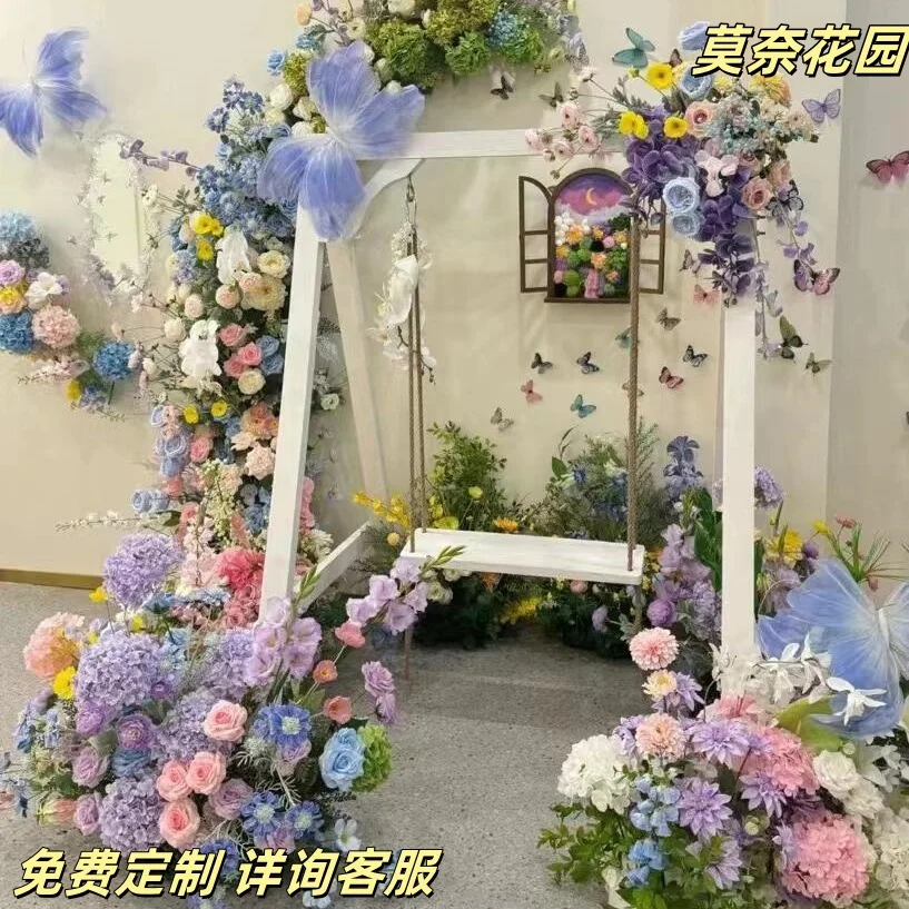 Monet garden landscaping simulation flower window waterfall wedding layout arch clock in net red store window