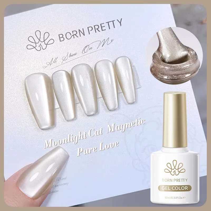 BORN PRETTY Funkelnde Glasperle Katze Magnetischer Gel-Nagellack Flash White Spar Red Color Semi Permanent Soak Off UV Gel Lack