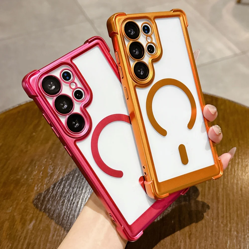 Shockproof Plating Frosted Magnetic Wireless Charge Case for Samsung S26 Ultra S25 S24 Plus S25 FE for Magsafe Clear Soft Cover