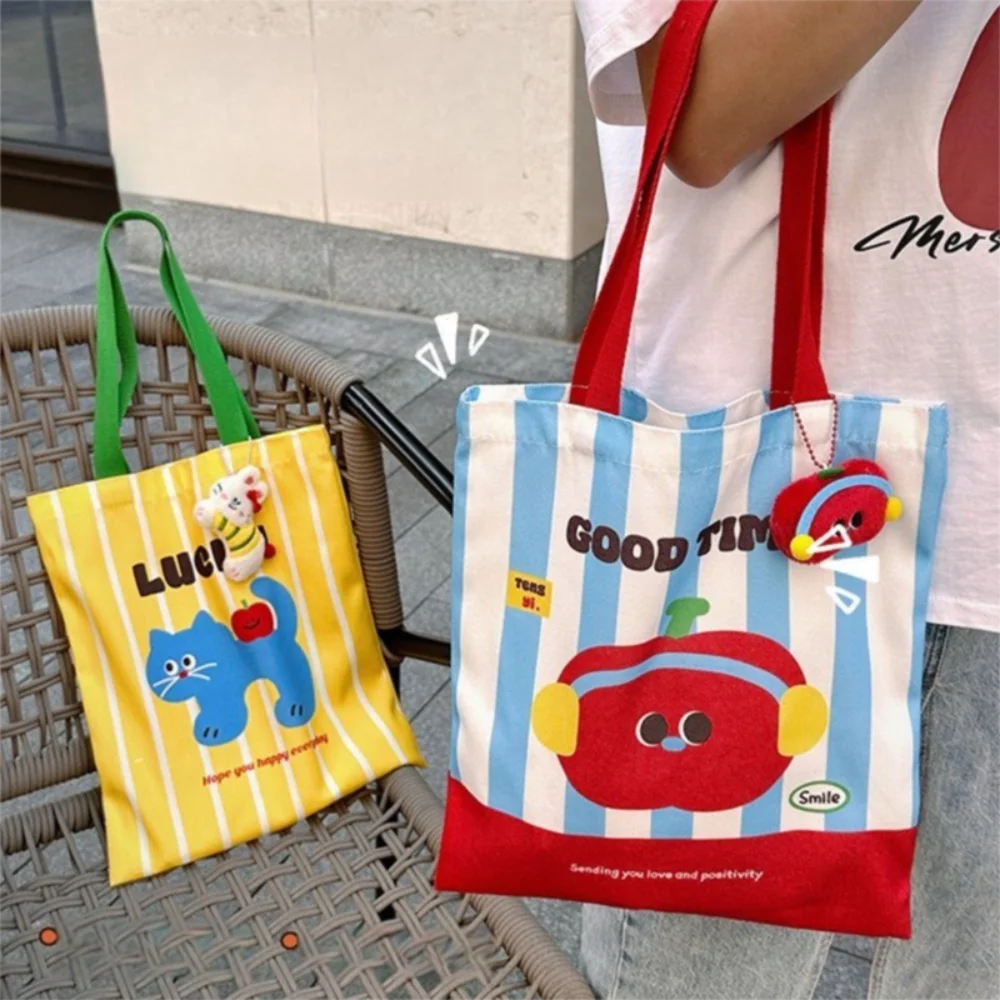 

New Cute Style Cartoon Canvas Bag Kitten Print Cloth Material Shoulder Bag Large Capacity Resuable Cute Canvas Bag Girls Gift