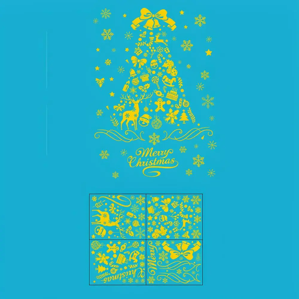 Glitter Christmas Tree Stickers Gold Silver Snowflake Static Window Clings Decorative Wall Decals For Home Shop Decor