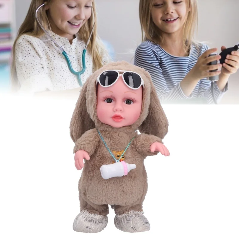 Baby pluche muziek elektrische pop zingen dansen wandelen praten papegaaien babymeisje bruin