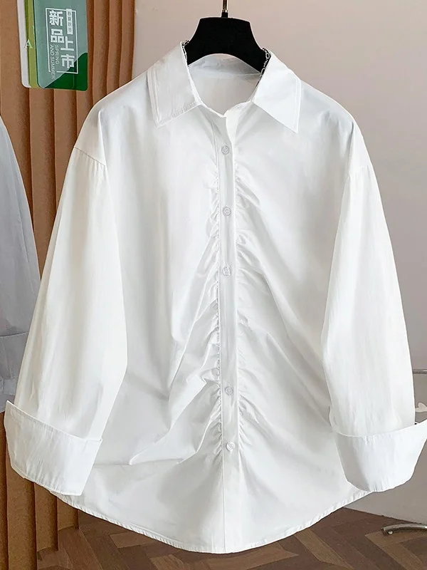 

Повседневное женское платье большого размера с асимметричным плиссированным дизайном, весна 2026, свободный крой, длинный рукав, средней длины, на одной пуговице