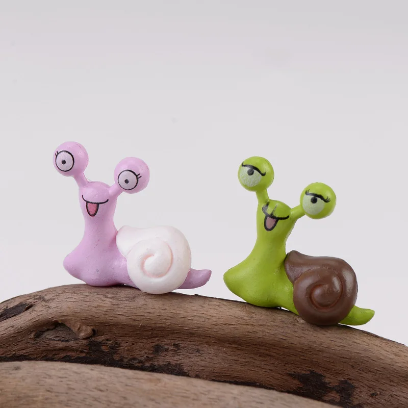 2pcs Big Eyes Snail Figures lover Green Pink decorative mini fairy garden animals statue jardin miniature Moss ornaments