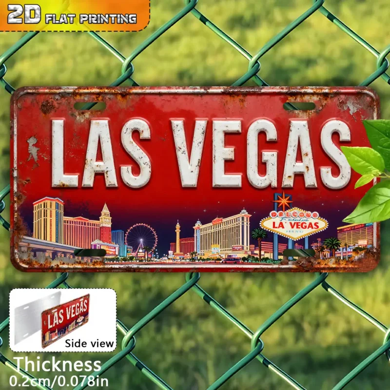 لافتة مسطحة ثنائية الأبعاد، قطعة واحدة من لافتة النيون اللاس فيغاس العتيقة - لوحة فنية جدارية من الألومنيوم مقاس 6 × 12 بوصة مع شريط مميز وتصميم بيلاجيو #3