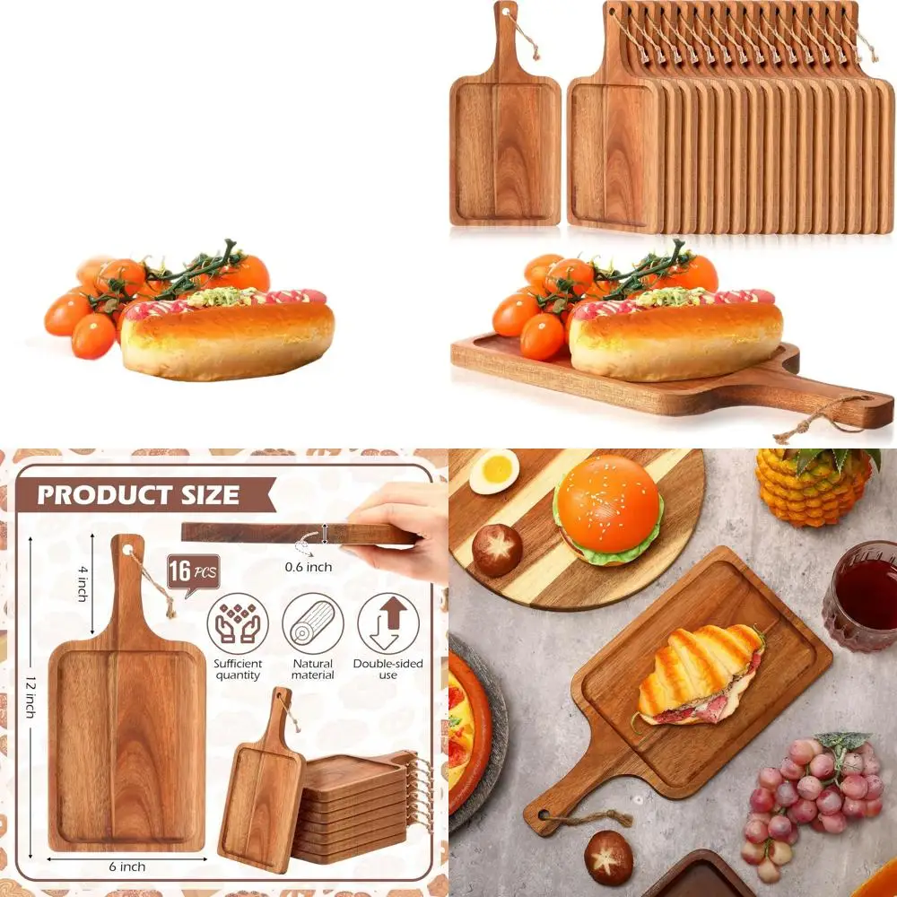 

Acacia Wood 16-Piece Cutting Board Set with Handle, 12x6 Inch, for Charcuterie, Pizza, Bread, Cheese, Fruit, Serving Tray, Kitch