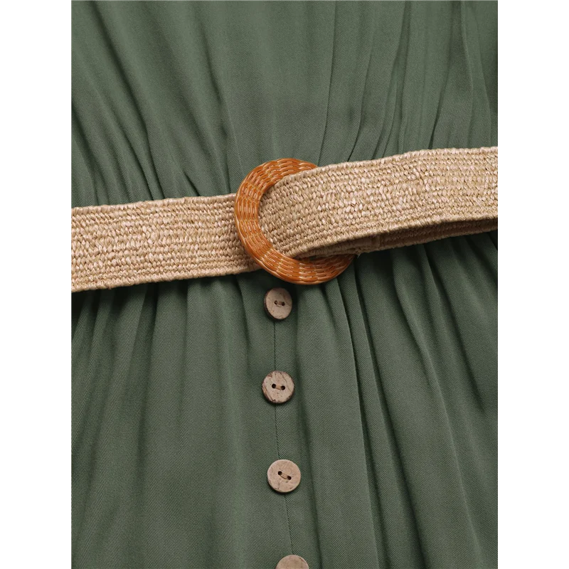 

AG-Womens Summer Dresses 2025 Sleeveless Button Down Waist Casual A-Line Swing Midi Dress Sundress