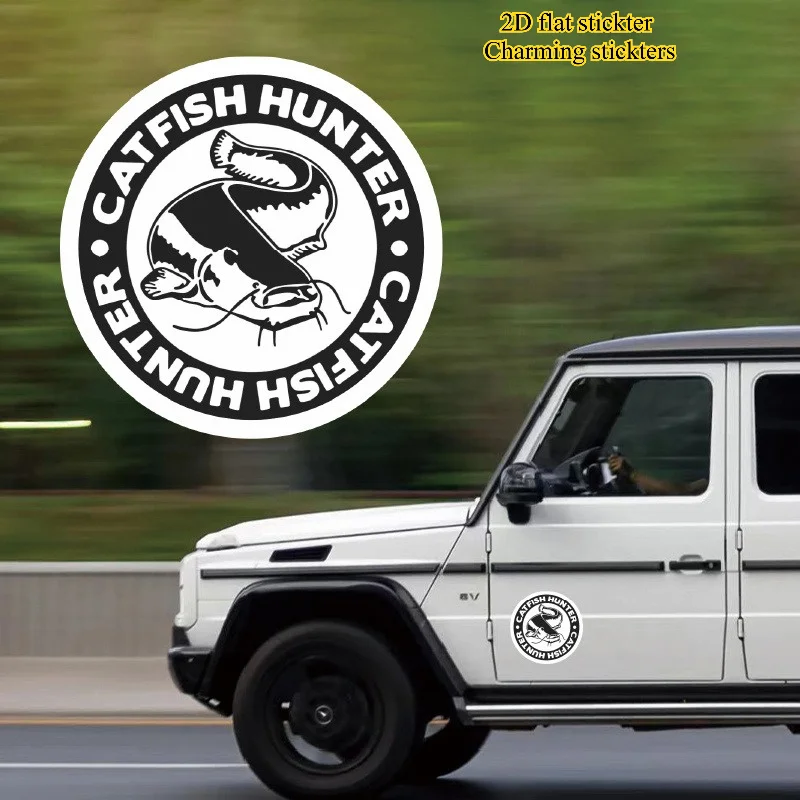 1Pc 2D Flat Catfish Hunter Matte Waterproof UV Resistant Vinyl Sticker For Car Truck Luggage Electronic Decor