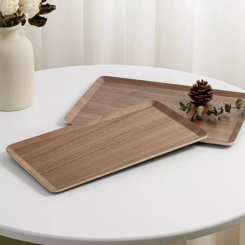 طبق مستطيل من خشب الجوز الطبيعي، طبق تقديم القهوة والحلوى والمعجنات، طبق تخزين، طبق خشبي ممتاز #5