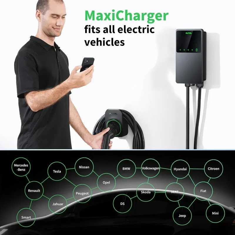 Cargador de vehículo (EV), hasta 40 amperios, 240V, nivel 2, WiFi y Bluetooth, EVSE, enchufe NEMA 14-50, para interior y exterior