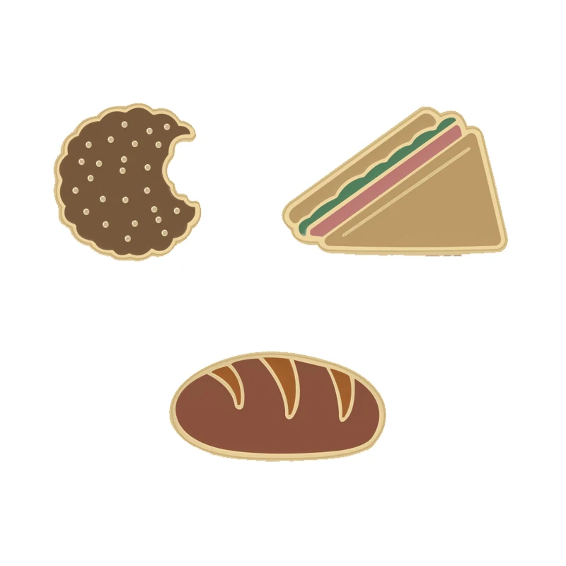 Creative Food Enamel Brooch Biscuit Cheese Sandwich Cream Bread Alloy Pins Badge Sweet Jewelry Accessories Gift