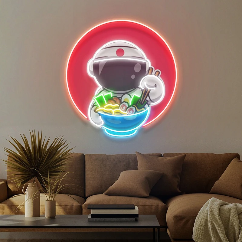 Custom Neon Sign Astronaut Eating Ramen Neon Signs Art Custom Business Logo Neon Restaurant Ramen Store Wall Decor Led Light