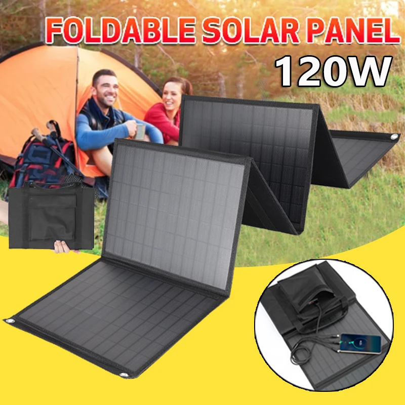 120W Portable Foldable Solar Panel Charger USB 18V Folding Solar Cell For Phone Charge Power Bank For Hiking Camping Climbing