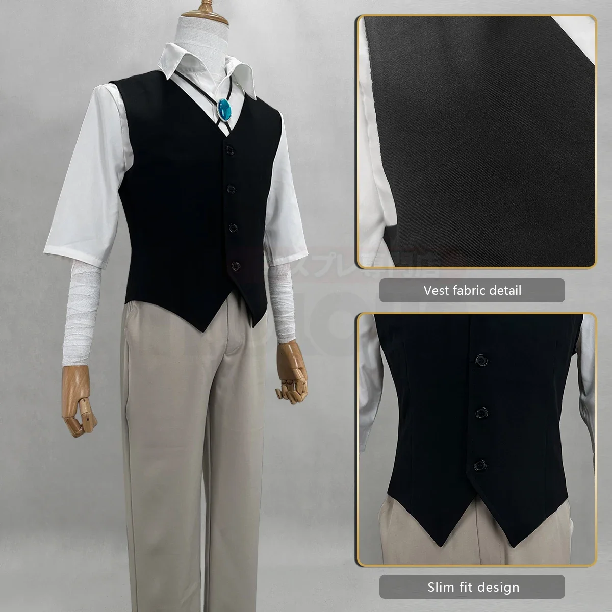Cosplay Bungo Anime Osamu Dazai Cosplay disfraz peluca forro de gran tamaño abrigo pantalones elásticos chaleco camisa colgante uso diario Cos