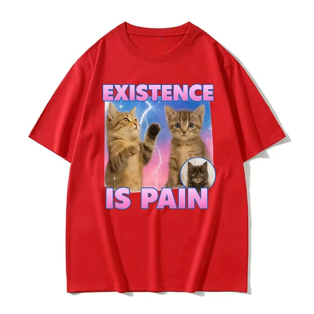 La existencia es el dolor. Camiseta divertida y linda con diseño de expresión de gato para mujer. Camiseta Kawaii de moda retro. Camiseta casual de verano.