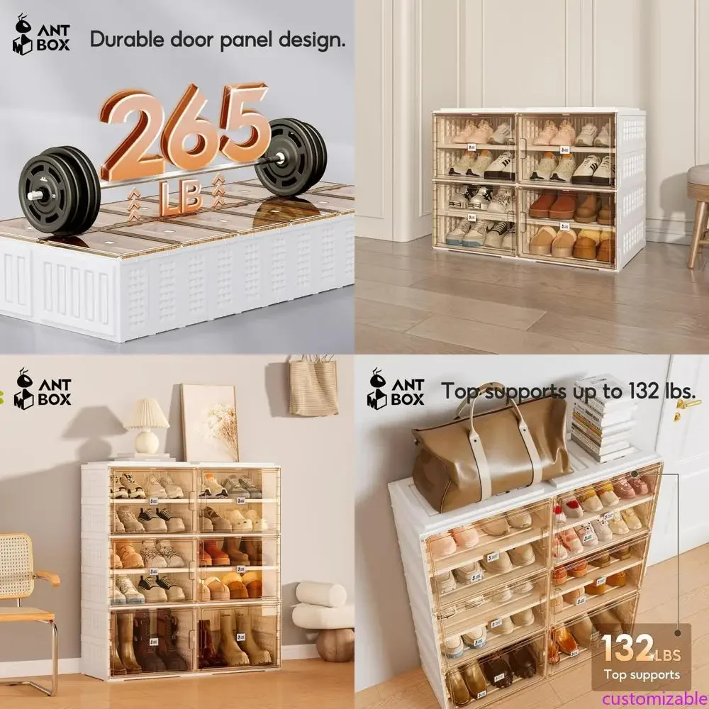 

Портативный шкаф-органайзер для обуви увеличенного размера с прозрачными дверцами для прихожей и гардеробной, пыленепроницаемое складное решение для хранения