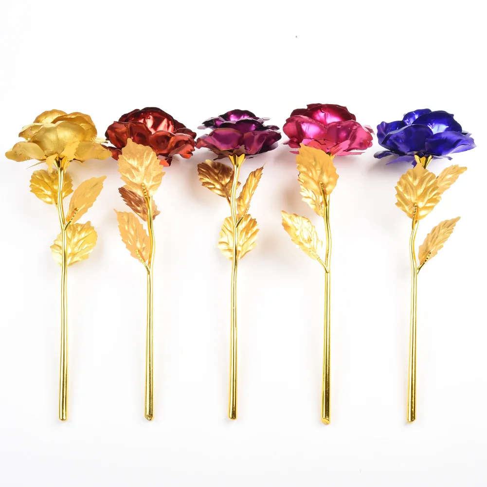 Valentine's Day Creative Gift 24K Foil Plated Rose Gold Rose Wedding Decor Lover Roses Artificial Flower 1pc Red Purple Blue