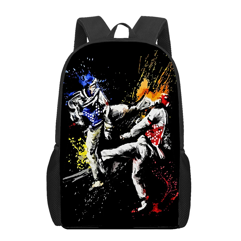 Mochilas escolares de Kung Fu Taekwondo, bolsa de libros impresa en 3D, mochila de 16 pulgadas para adolescentes, niñas, niños, mochila para